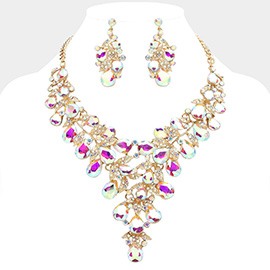 Teardrop Glass Stone Cluster Embellished Evening Bib Necklace