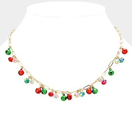 Christmas Bell Charm Station Paperclip Chain Necklace