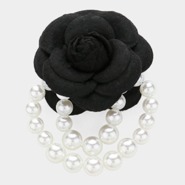 Felt Rose Pointed Pearl Embellished Pin Brooch