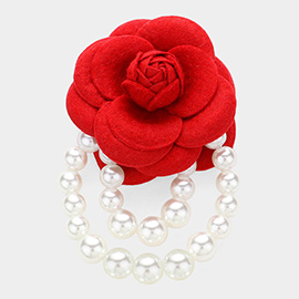 Felt Rose Pointed Pearl Embellished Pin Brooch