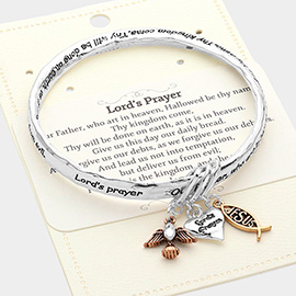 Lords Prayer Message Angel Wing Heart Jesus Charm Bangle Bracelet