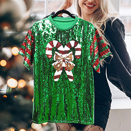 Christmas Candy Cane Sequin Jersey Top