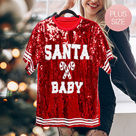 Plus Size Santa Baby Message Christmas Sequin Jersey Top