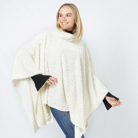 Stripe Pattern Faux Fur Poncho