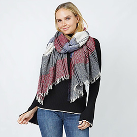 Plaid Slub Woven Oblong Scarf