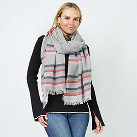 Stripe Slub Woven Oblong Scarf