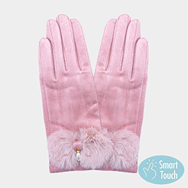 Pearl Pointed Fuzzy Bow Accented Smart Touch Gloves