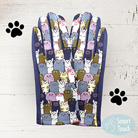 Cat Pattern Printed Smart Touch Gloves