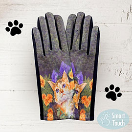 Cat Printed Smart Touch Gloves