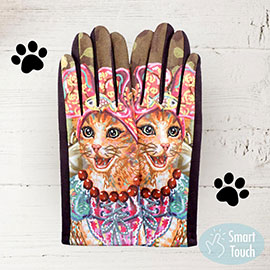 Cat Printed Smart Touch Gloves