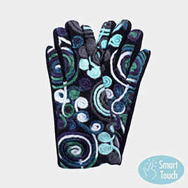 Abstract Swirl Yarn Embroidered Smart Touch Gloves