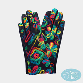 Abstract Yarn Embroidered Smart Touch Gloves