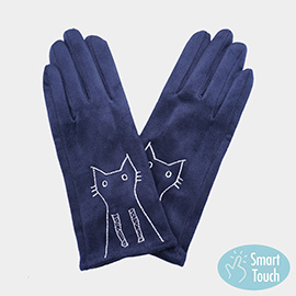 Cat Pointed Faux Suede Smart Touch Gloves