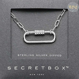 SECRET BOX_Sterling Silver Dipped Stone Paved Carabiner Pendant Necklace