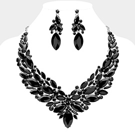 Marquise Stone Cluster Embellished Evening Necklace