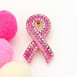 Stone Paved Pink Ribbon Pin Brooch