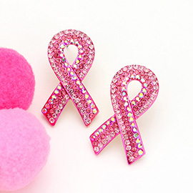 Rhinestone Paved Pink Ribbon Earrings