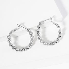 White Gold Dipped Metal Ball Beaded Hoop Earrings