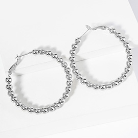 White Gold Dipped Metal Ball Beaded Hoop Earrings