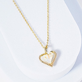 Gold Dipped CZ Stone Paved Heart Stone Pedant Necklace