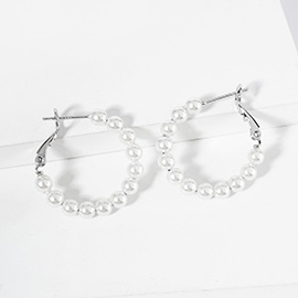 White Gold Dipped Pearl Beaded Hoop Earrings