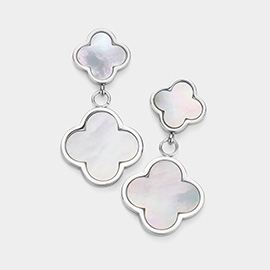 Stainless Steel Quatrefoil Link Dangle Earrings