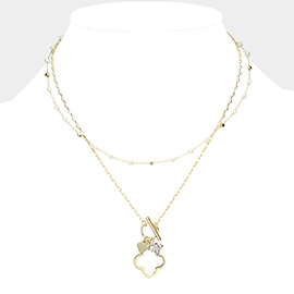 Quatrefoil Toggle Pendant Pointed Layered Necklace