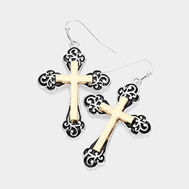 Antique Metal Cross Dangle Earrings