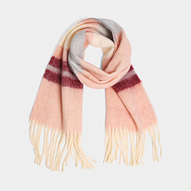 Striped Oblong Scarf with Fringe