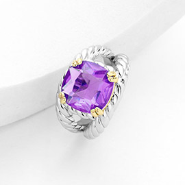 Cushion Cut CZ Stone Accented Twisted Rope Ring