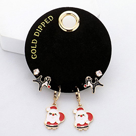 SECRET BOX_Gold Dipped Enamel Santa Rudolph Stone Stud 3 Pairs Earring Set