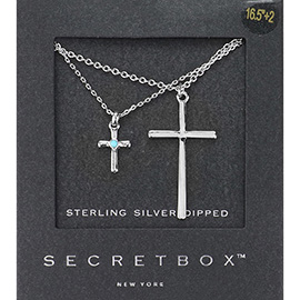 SECRET BOX_Sterling Silver Dipped Double Cross Pendant Layered Necklace