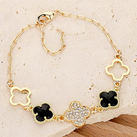 Stone Paved Quatrefoil Pointed
Link Bracelet