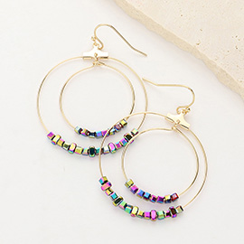 Cube Beaded Double O Ring Dangle Earrings