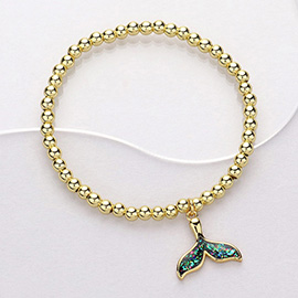 Stainless Steel Whale Tale Charm Pointed Stretch Bracelet