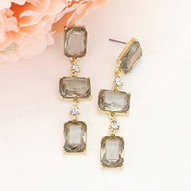 Rectangle Glass Stone Link Dropdown Earrings