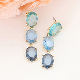 Oval Glass Stone Link Dropdown Earrings