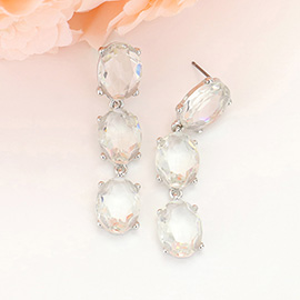 Oval Glass Stone Link Dropdown Earrings