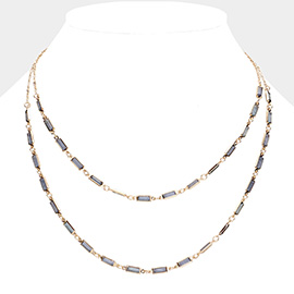 Emerald Cut Stone Bezel Link Double Layered Necklace