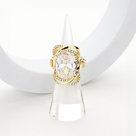 Gold Plated Oval CZ Stone Pointed Stretch Ring