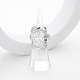 White Gold Plated Oval CZ Stone Pointed Stretch Ring