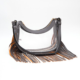 Faux Leather Fringe Transparent Crossbody Bag