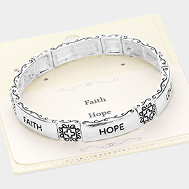 Faith Hope Love Message Metal Stretch Bracelet