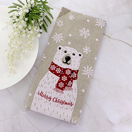 Merry Christmas Message Polar Bear Printed Kitchen Towel