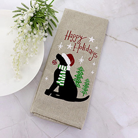 Happy Holidays Dog Printed Kitchen Towel