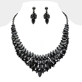 Marquise Stone Cluster Embellished Collar Evening Necklace