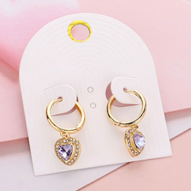 Heart Stone Dangle Huggie Hoop Earrings