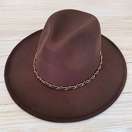 Faux Leather Braided Chain Band Pointed Fedora Hat