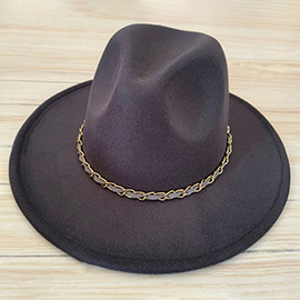 Faux Leather Braided Chain Band Pointed Fedora Hat