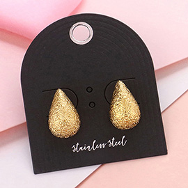 Textured Stainless Steel Teardrop Stud Earrings